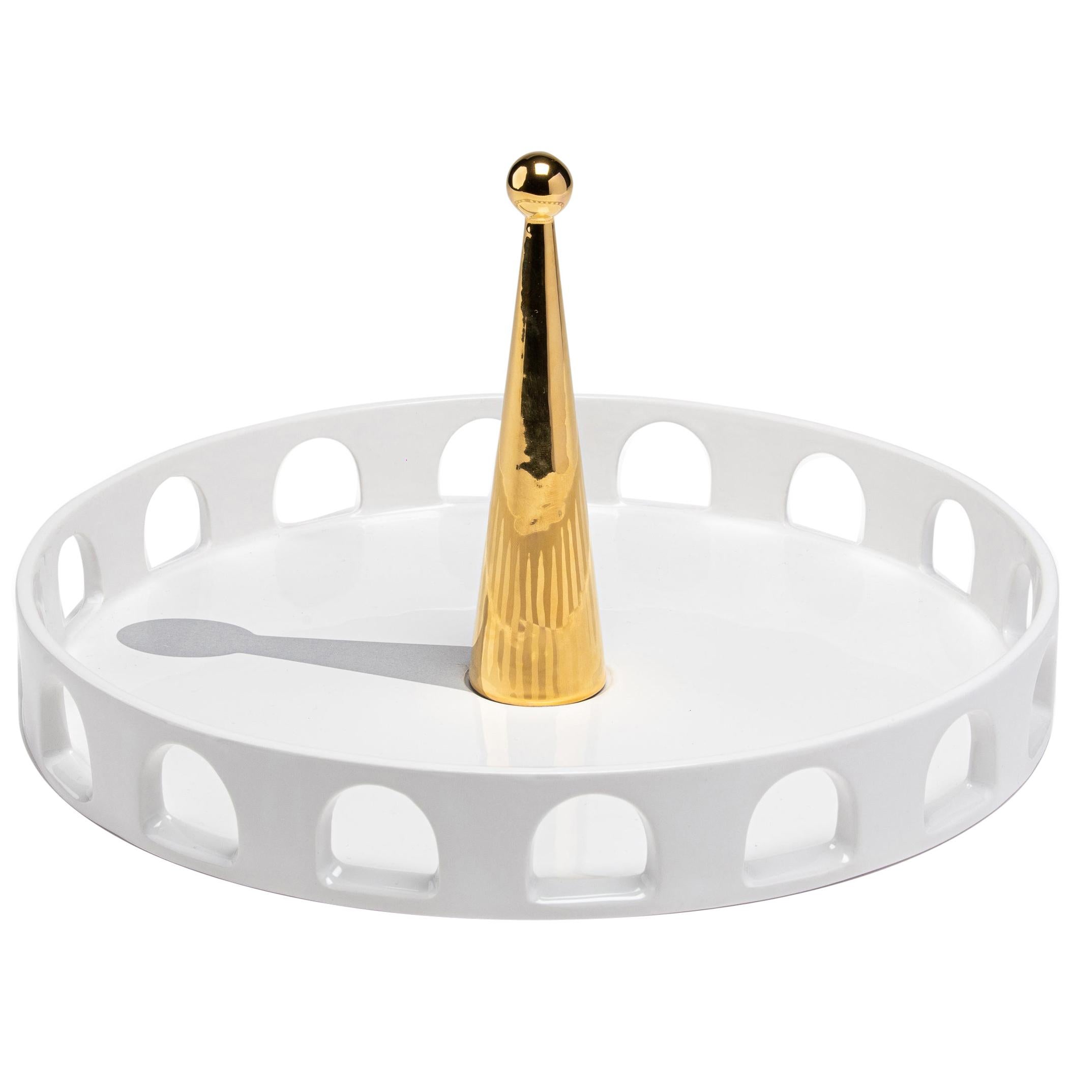 06:45 _ White Ceramic and 24-K Gold Details Handcrafted Round Tray