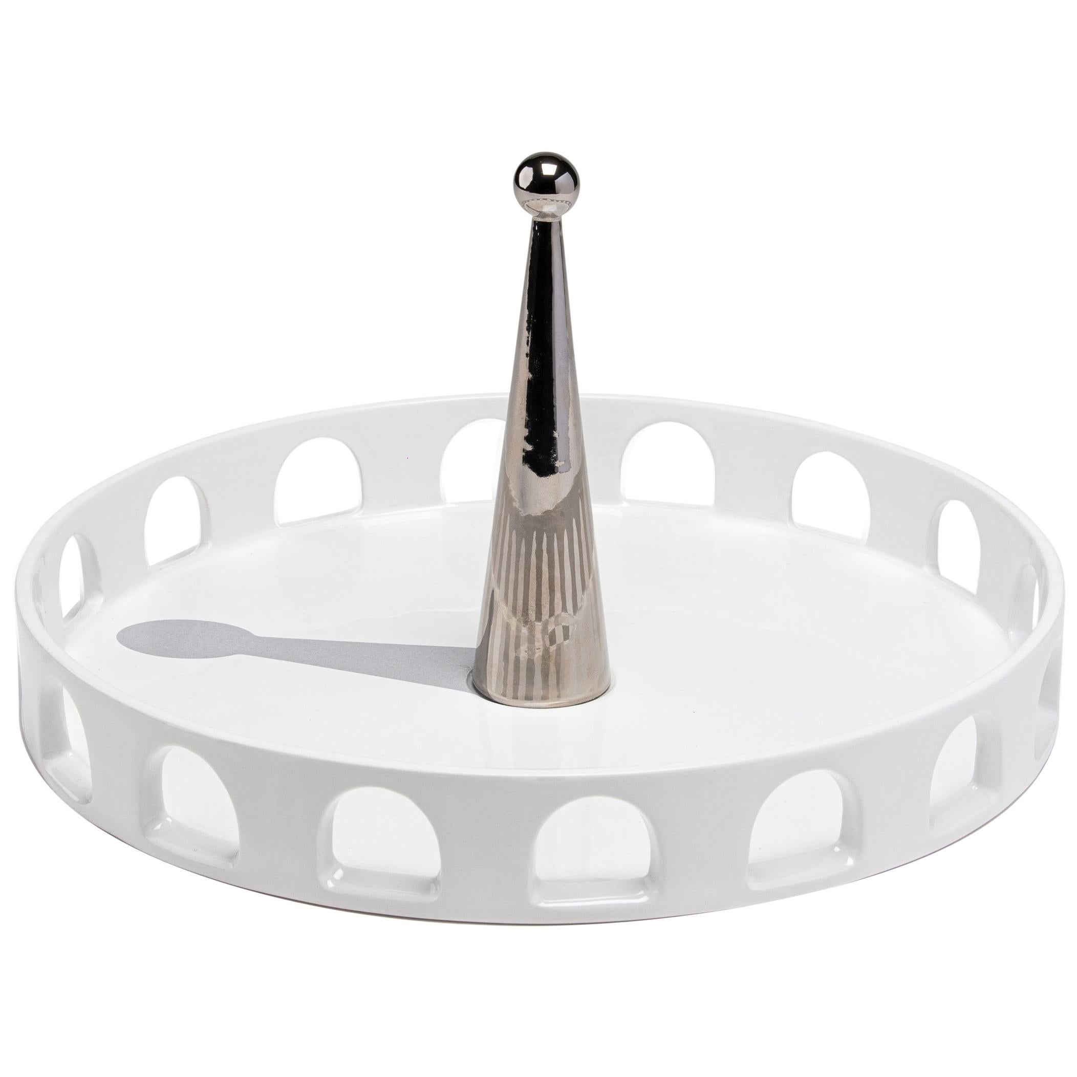 06:45 _ White Ceramic and Platinum Details Handcrafted Round Tray
