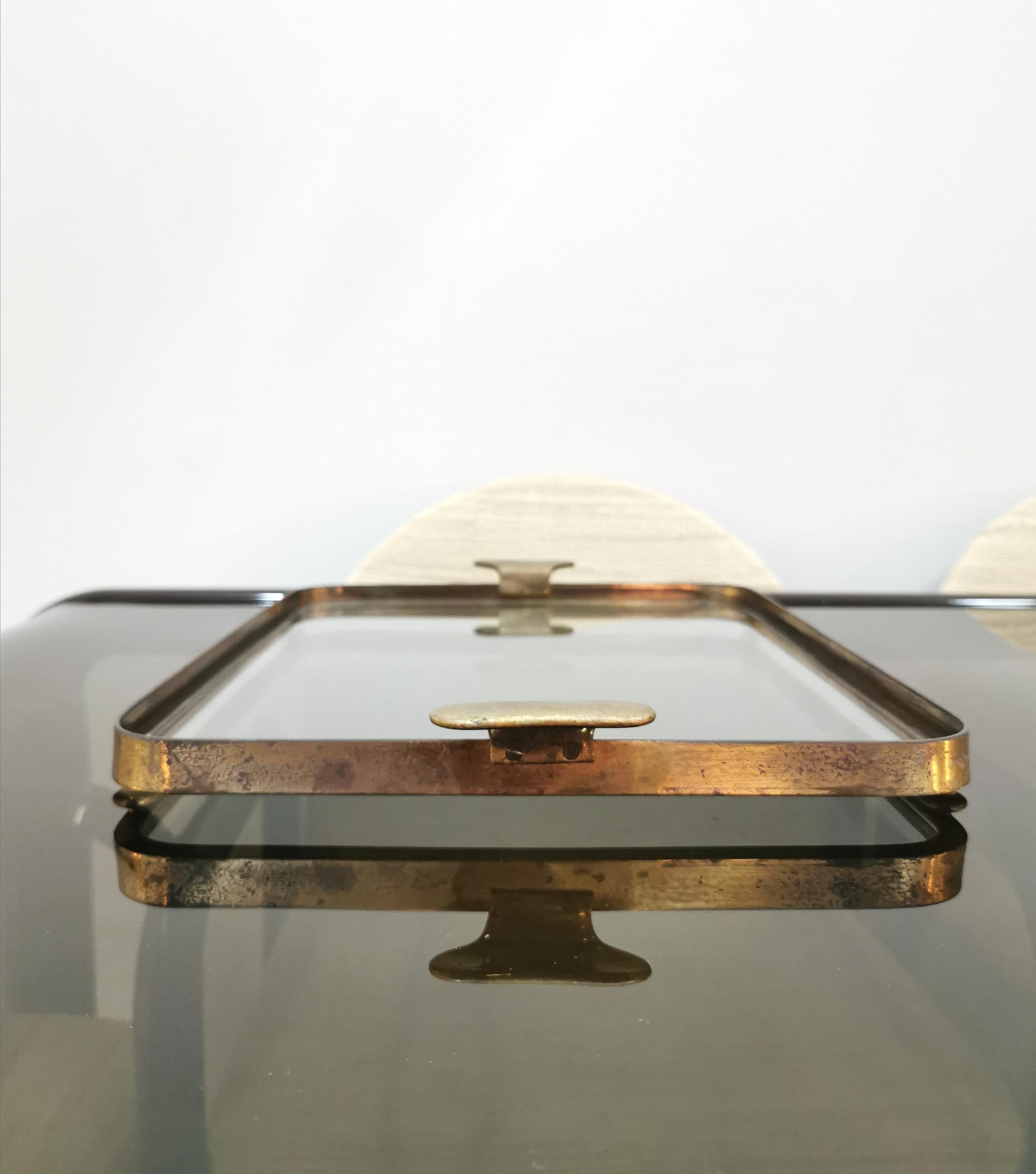 Mid-Century Modern Tray Brass Glass Rectangular Mid Century Italian Design, 1950s