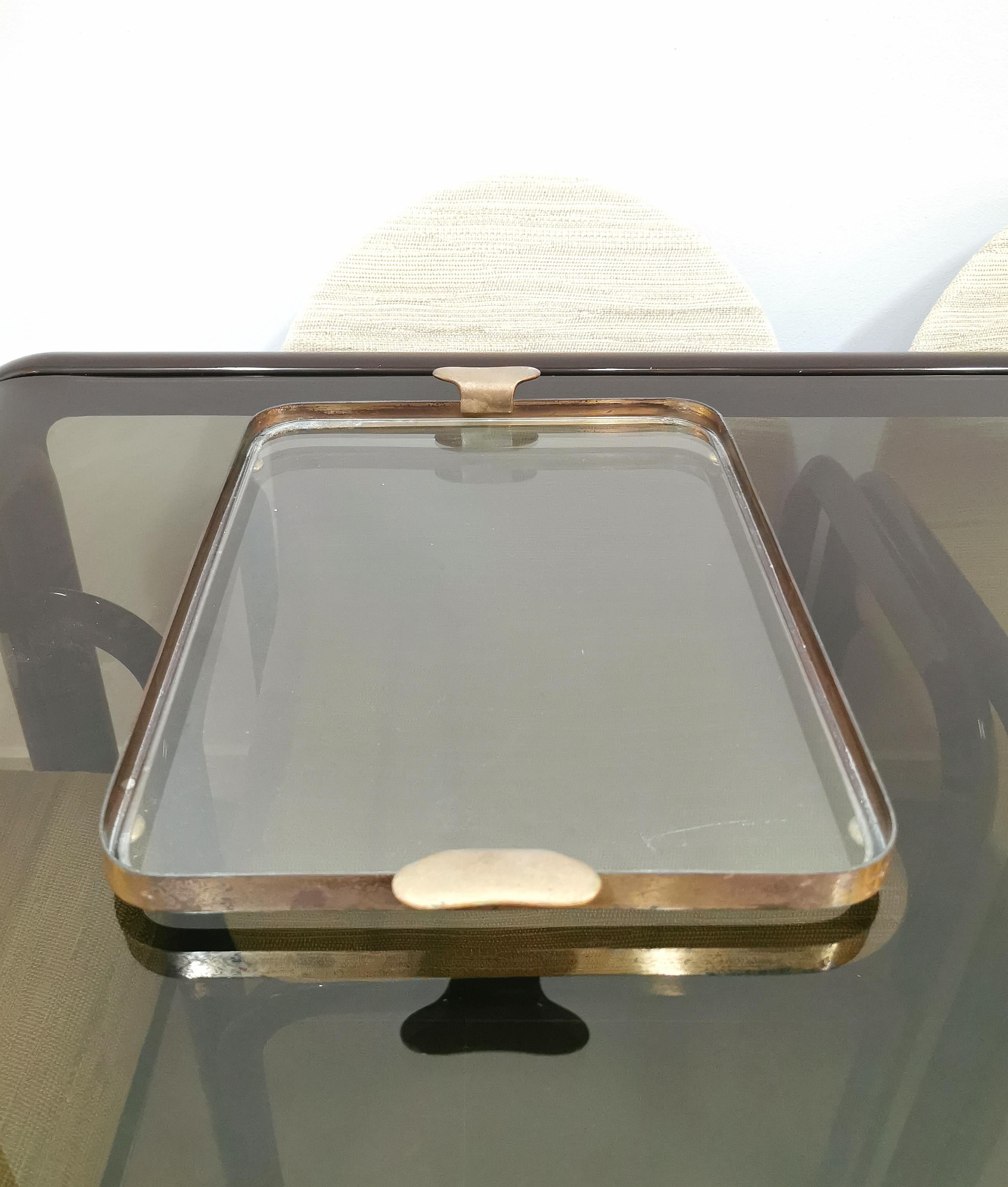 Tray Brass Glass Rectangular Mid Century Italian Design, 1950s 1