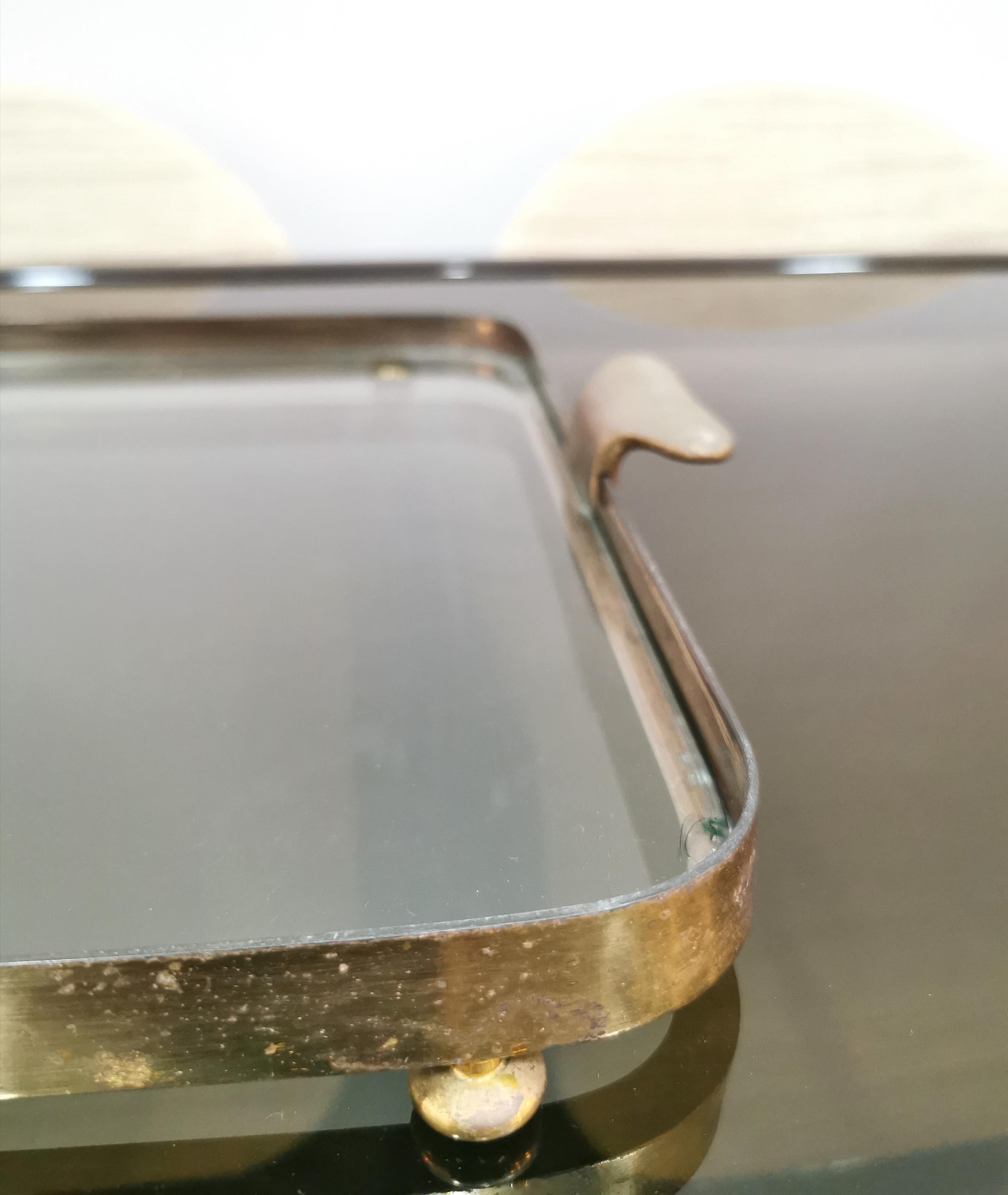 Tray Brass Glass Rectangular Mid Century Italian Design, 1950s 2