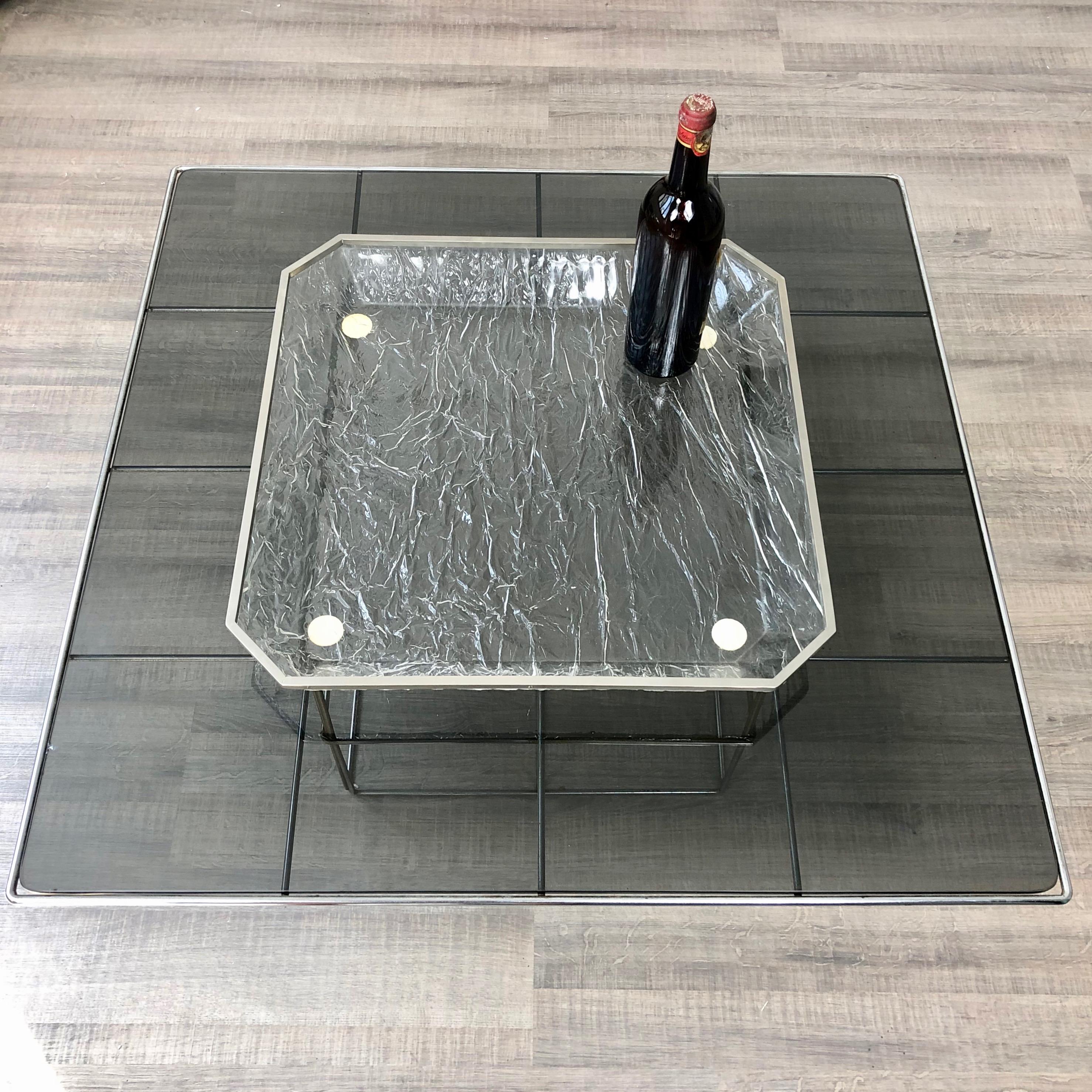 Italiano Vassoio Centrotavola Effetto Ghiaccio, Lucite Metallo Stile Willy Rizzo, Italia, anni '70 in vendita
