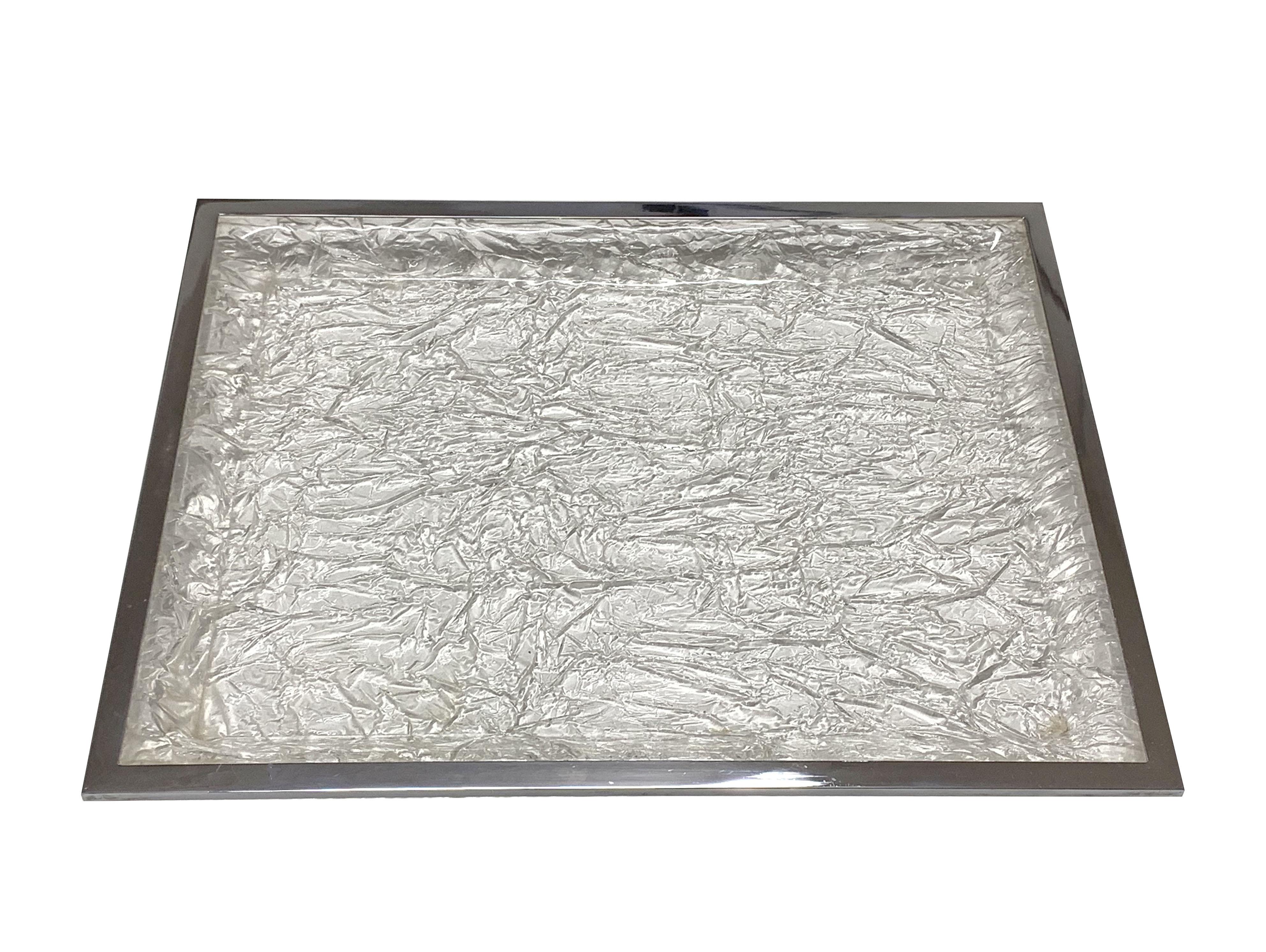 Tray Centrepiece Ice Effect Tray, Lucite Chrome Willy Rizzo Style, Italy, 1970s 6