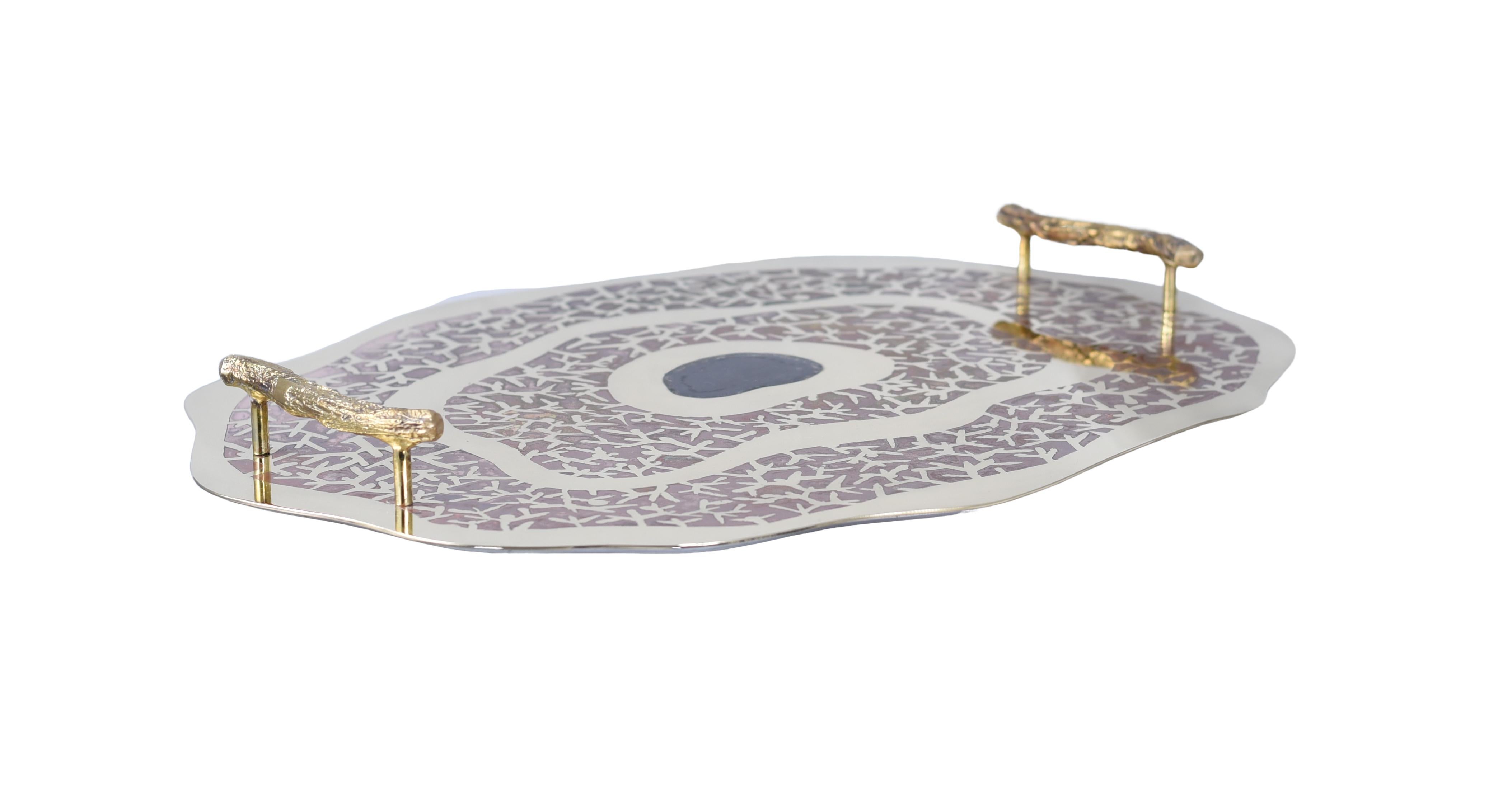 French Tray Flack in Etched Brass by Arriau For Sale