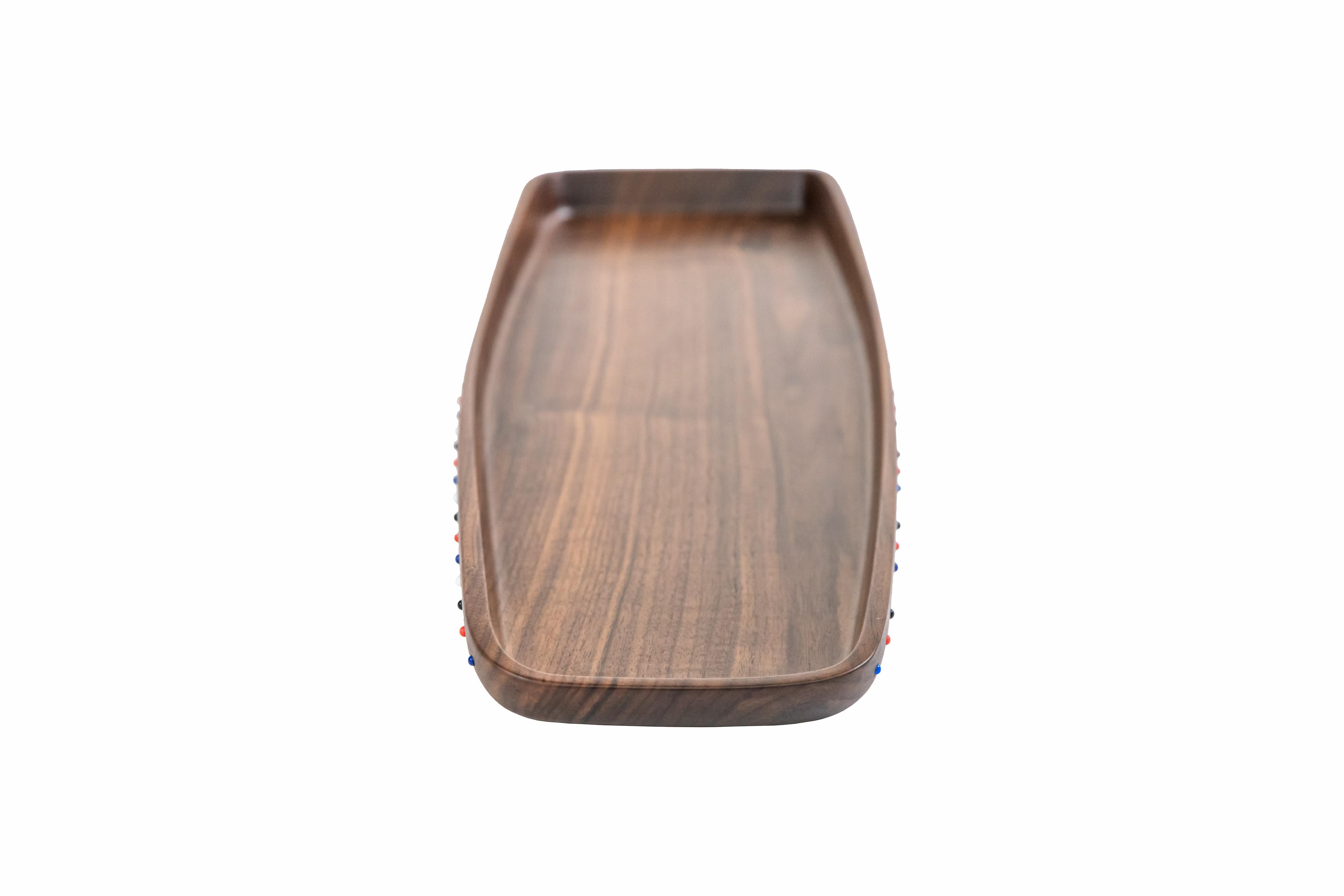 International Style Wooden serving tray of decorative walnut wood from the SoShiro Pok collection For Sale