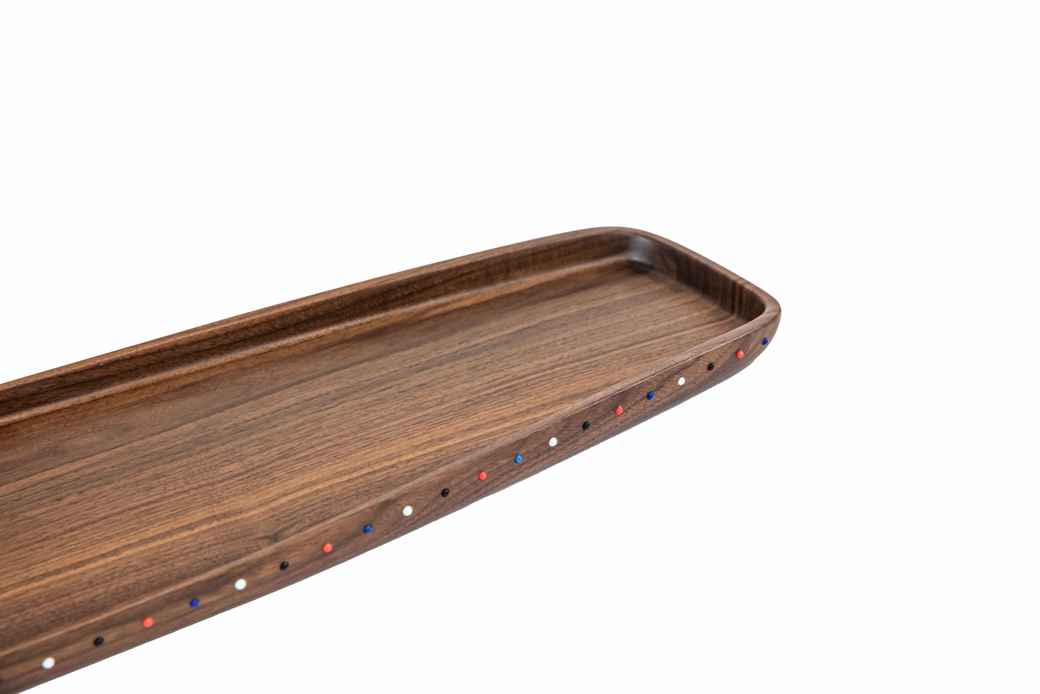 Woodwork Wooden serving tray of decorative walnut wood from the SoShiro Pok collection For Sale
