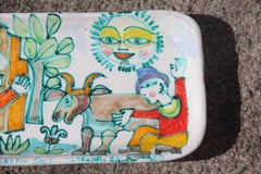 Tray Giovanni de Simone Italian Pottery Picasso Style 1970s Multi-Color Sun