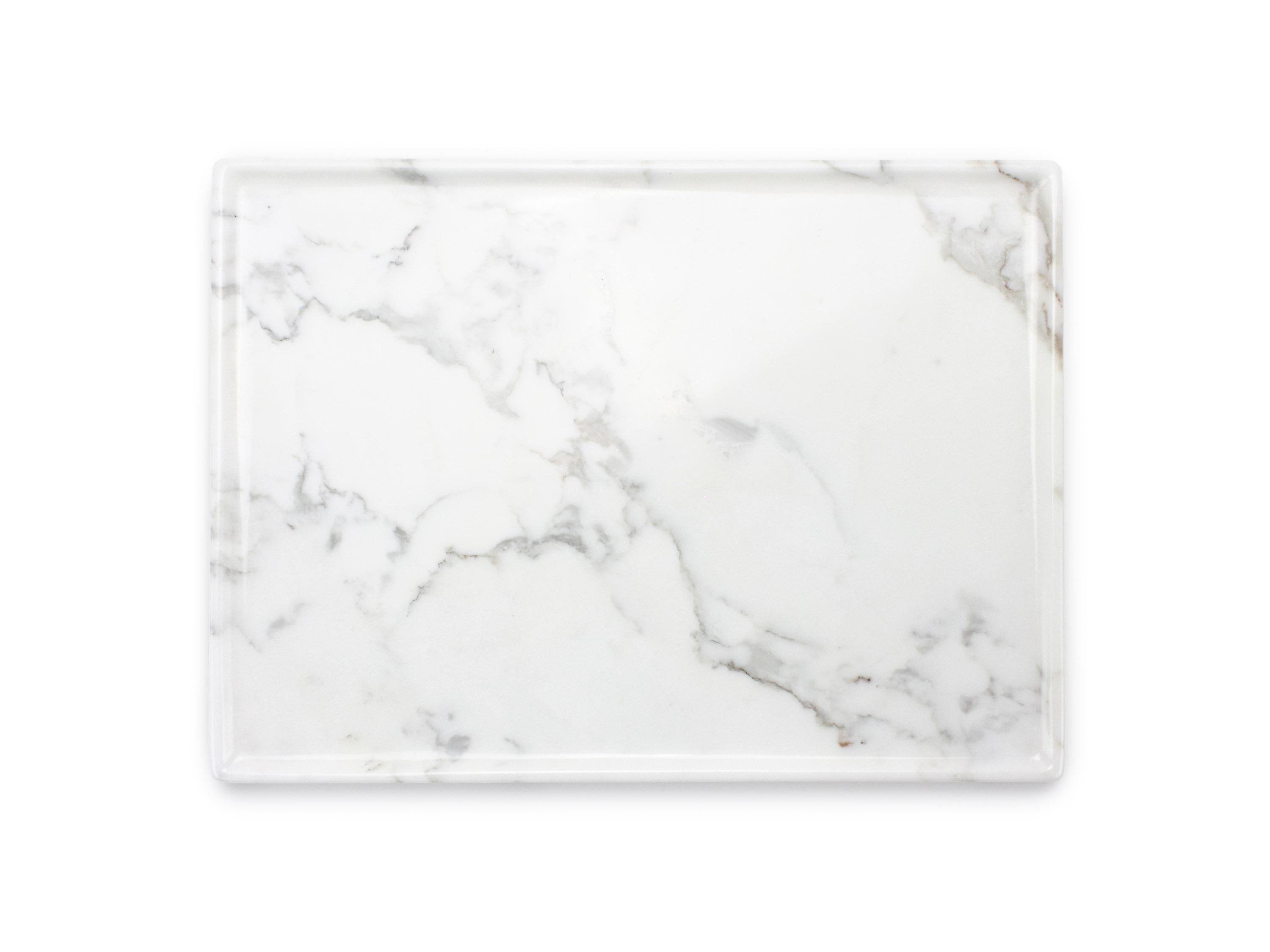 Modern Tray Hand Carved from Solid Block of White Marble, Rectangular, Made in Italy For Sale