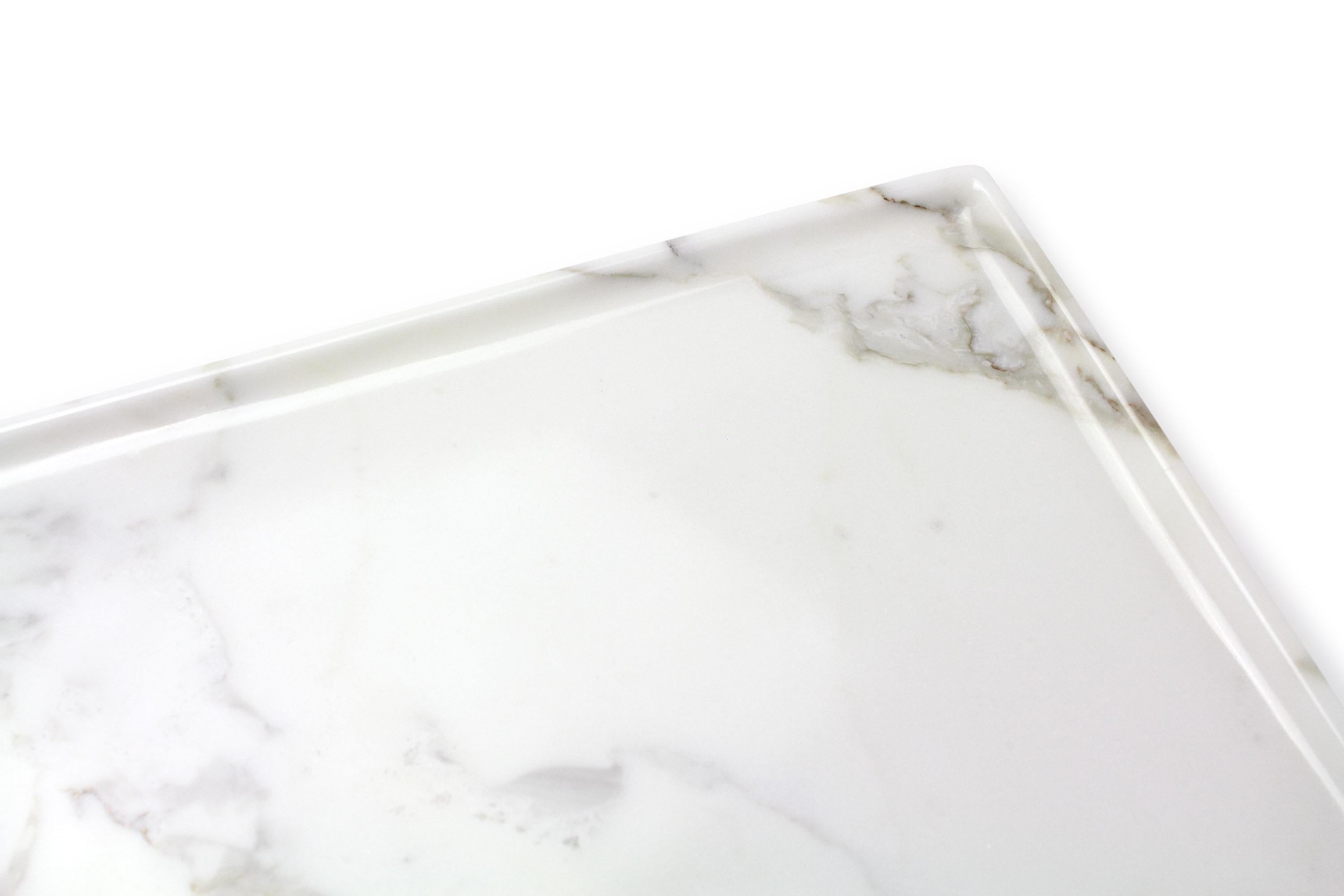 Italian Tray Hand Carved from Solid Block of White Marble, Rectangular, Made in Italy For Sale