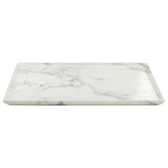 Tray Hand Carved from Solid Block of White Marble, Rectangular, Made in Italy
