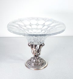 Tray in Cut Crystal Base with Sculptures of Putti in Sheffield, Early 20th C.