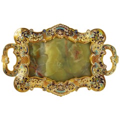 Tray in Gilt Bronze Cloisonné and Onyx, Napoleon III Period, 19th Century