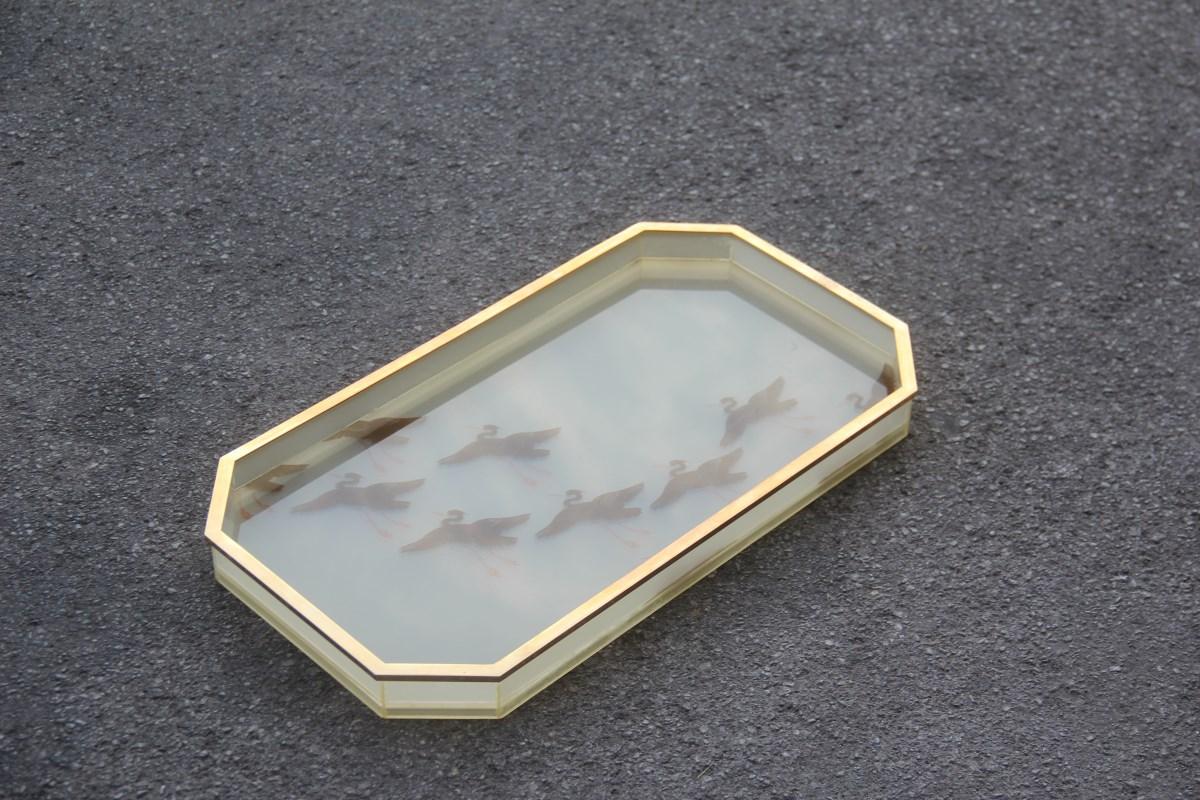 Tray in Lucite and Brass with Decorations by Herons Italian Design 1970 Gold 5
