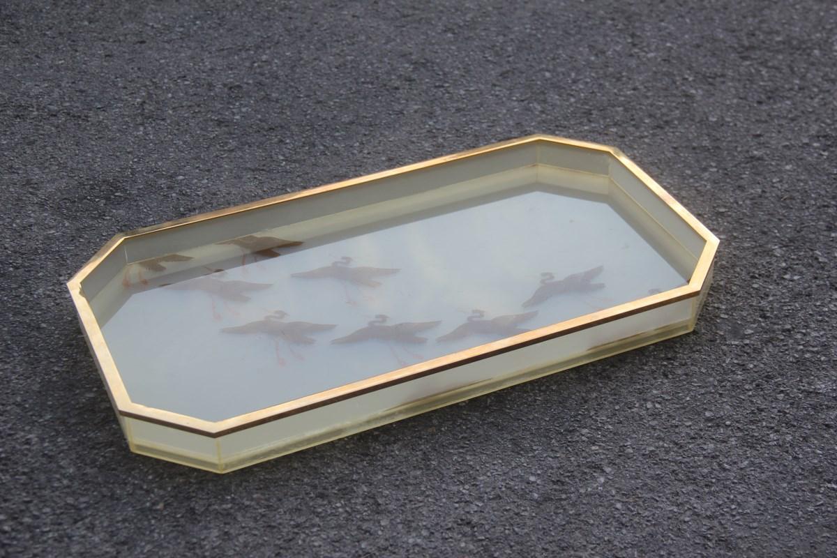 Tray in Lucite and Brass with Decorations by Herons Italian Design 1970 Gold 1