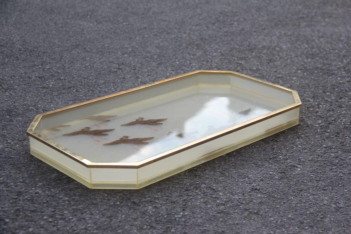 Tray in Lucite and Brass with Decorations by Herons Italian Design 1970 Gold 4