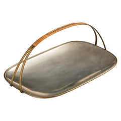 Vintage Tray in Pewter, Brass and Woven Cane Produced by GAB in Sweden
