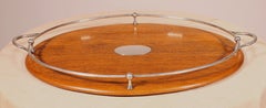 Tray In Silver Plated Metal And Oak From The 19th Century