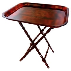 Vintage Tray Methacrylate Turtle Shell Design, with Folding Legs, Side Table Type
