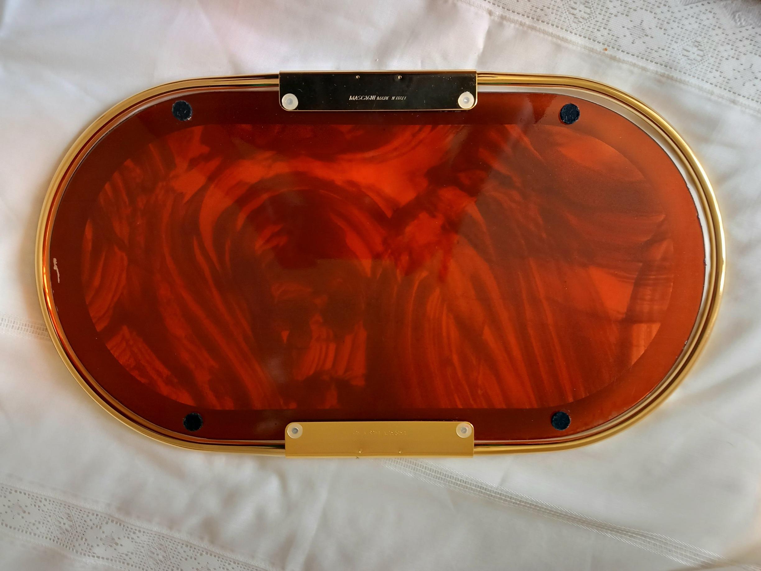 Tray Midcentury Brass and Lucite 'Acrylic' Mascagni  tray, Italy For Sale 11