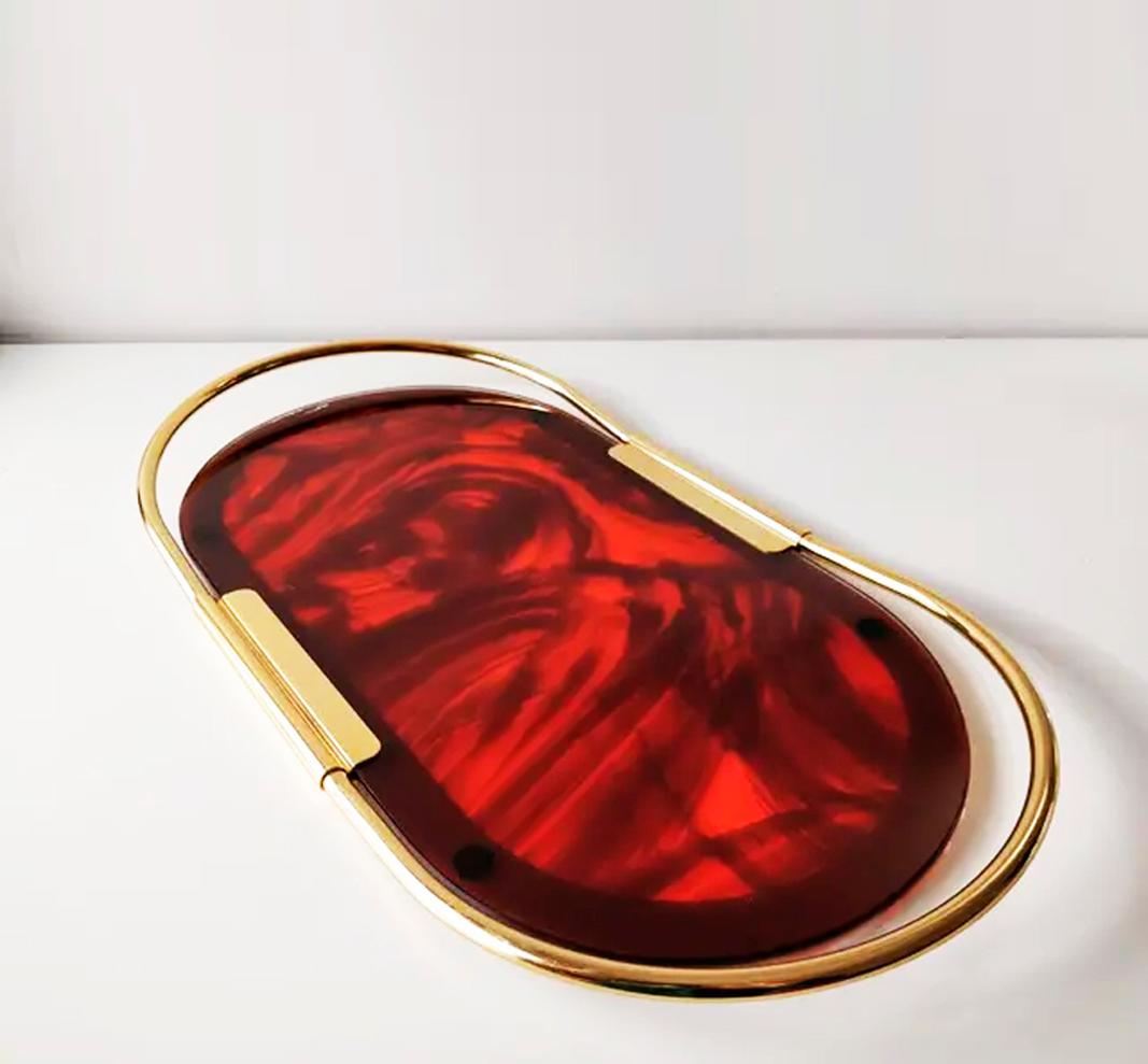 Mid-Century Modern Tray Midcentury Brass and Lucite 'Acrylic' Mascagni  tray, Italy For Sale