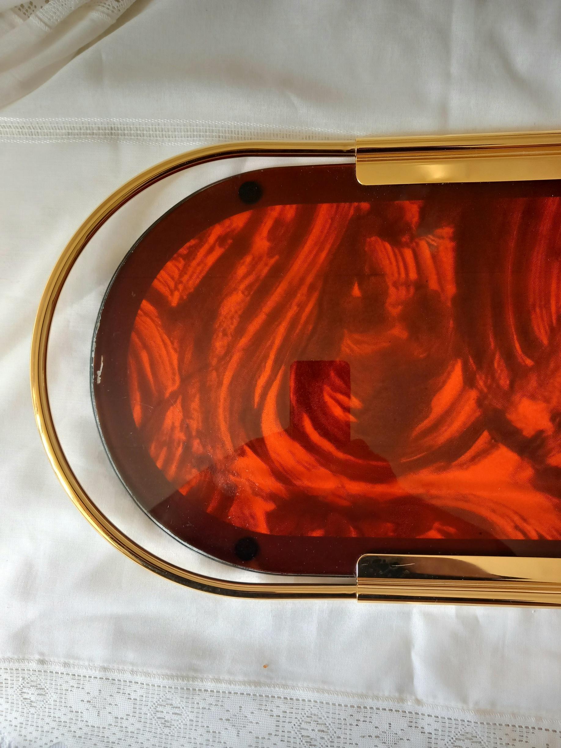 Tray Midcentury Brass and Lucite 'Acrylic' Mascagni  tray, Italy In Excellent Condition For Sale In Mombuey, Zamora