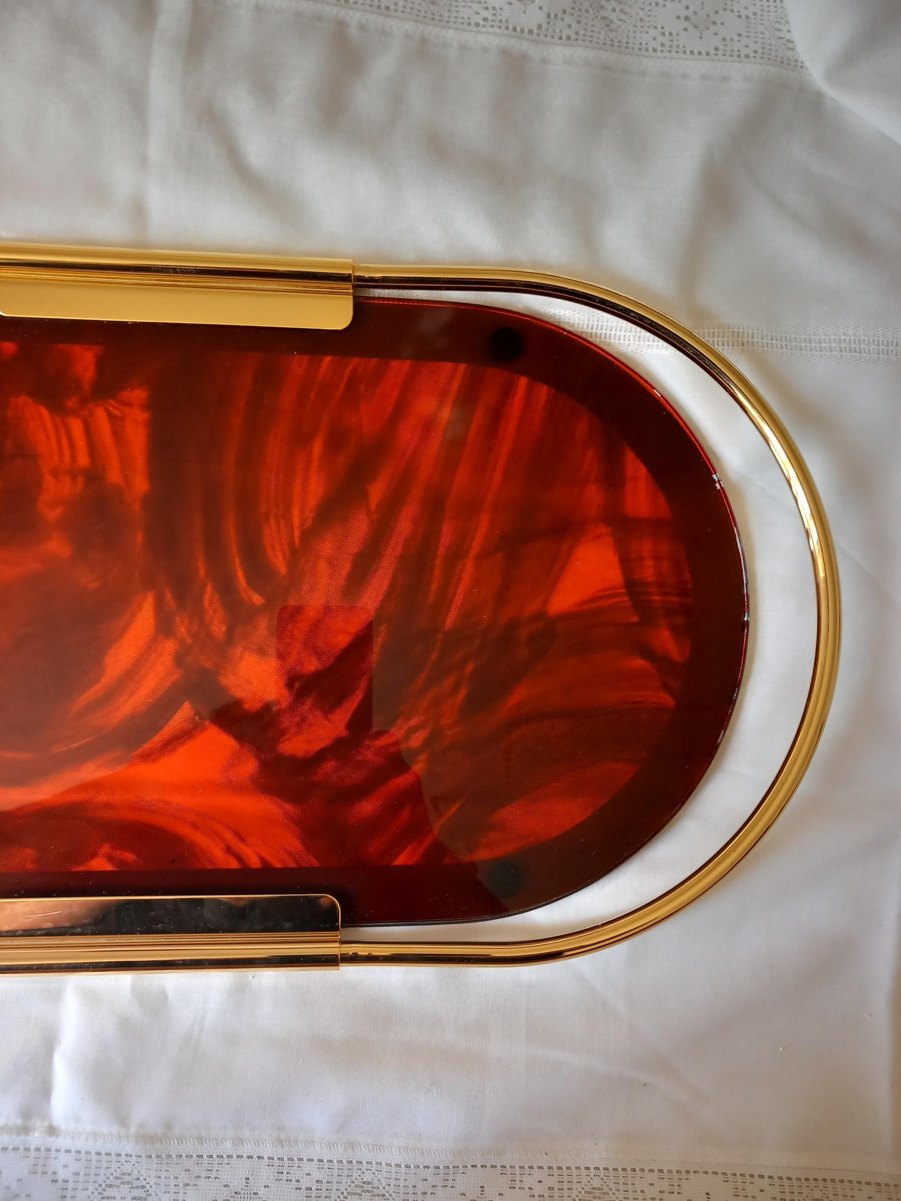 20th Century Tray Midcentury Brass and Lucite 'Acrylic' Mascagni  tray, Italy For Sale