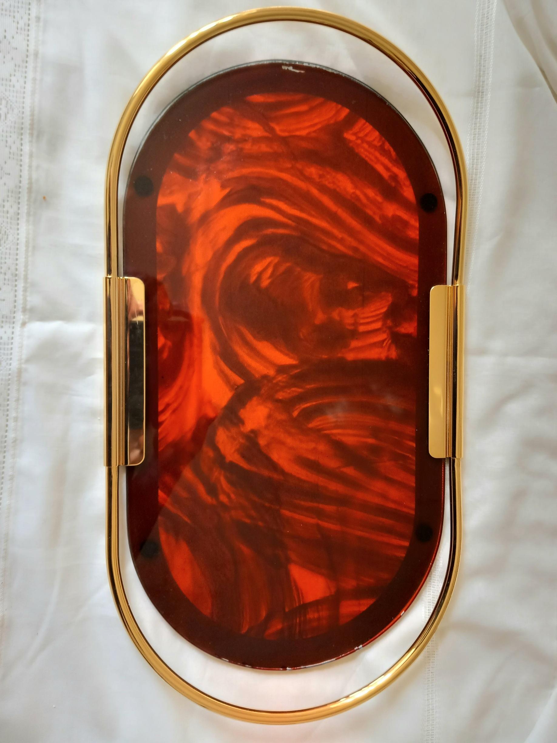 Tray Midcentury Brass and Lucite 'Acrylic' Mascagni  tray, Italy For Sale 1