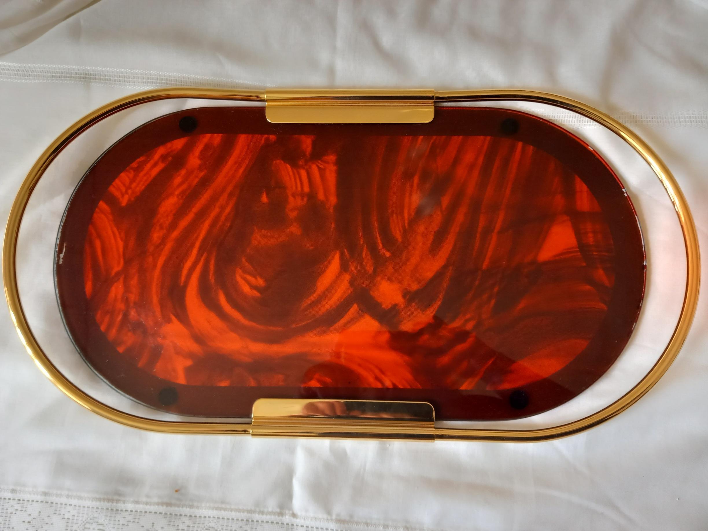 Tray Midcentury Brass and Lucite 'Acrylic' Mascagni  tray, Italy For Sale 2