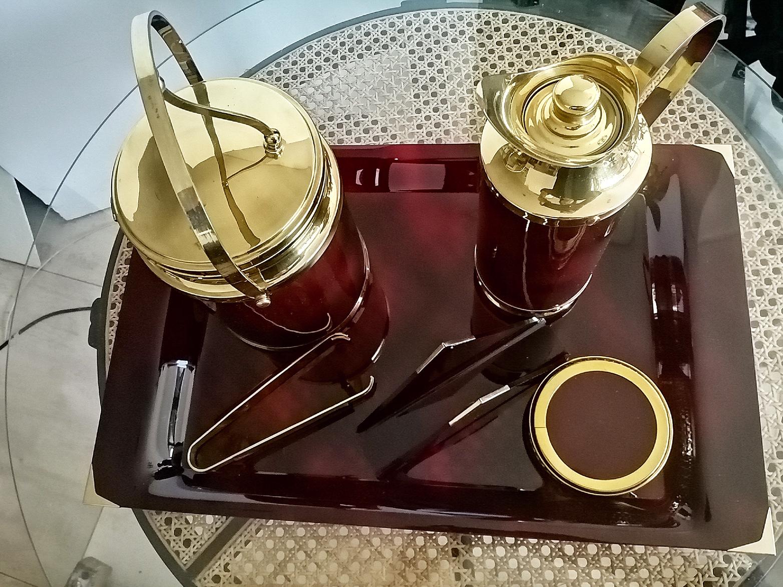 Tray Midcentury Lucite and Brass, Italy, 1970s In Excellent Condition In Mombuey, Zamora