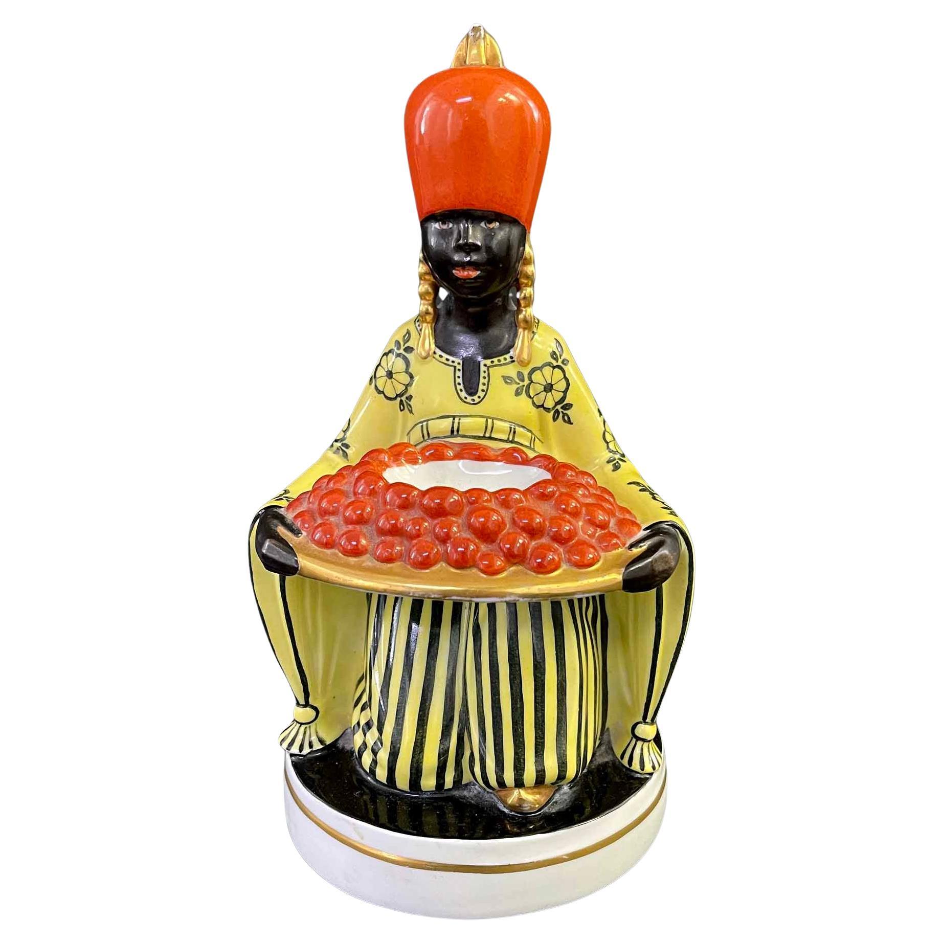 "Tray of Oranges", Rare Art Deco Perfume Warmer w/ North African Figure For Sale
