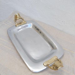 Tray Rectangular E002 cast Brass and Aluminium Silver and Gold coloured Handmade