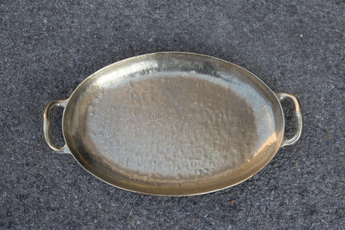 Tray solid brass hammered Italian design with handles 1970 gold Italian design. Signed.