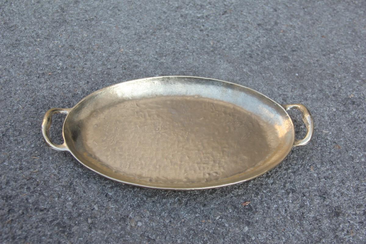 Tray Solid Brass Hammered Italian Design with Handles, 1970 Gold Italian Design  In Good Condition For Sale In Palermo, Sicily