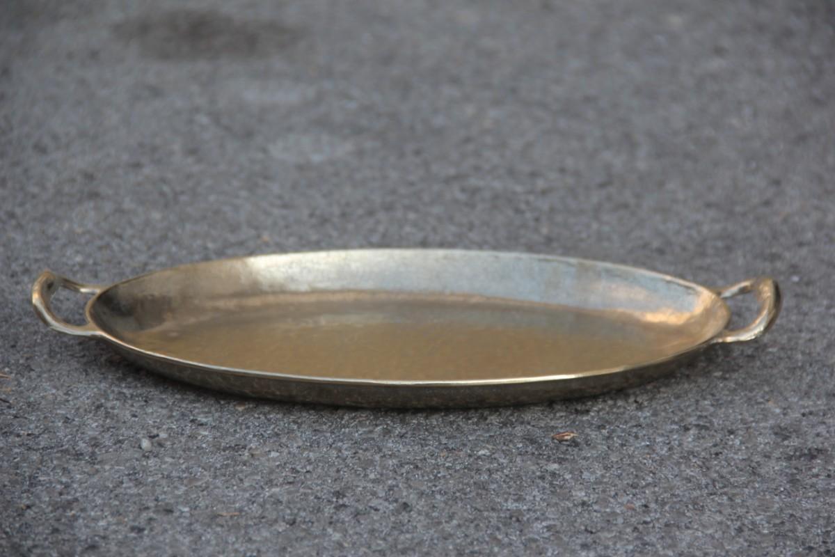 Late 20th Century Tray Solid Brass Hammered Italian Design with Handles, 1970 Gold Italian Design  For Sale
