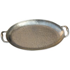 Tray Solid Brass Hammered Italian Design with Handles, 1970 Gold Italian Design