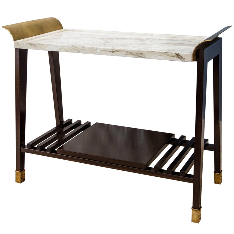 Tray Table in Paonazzo Marble, Cherrywood and Brass For Sale