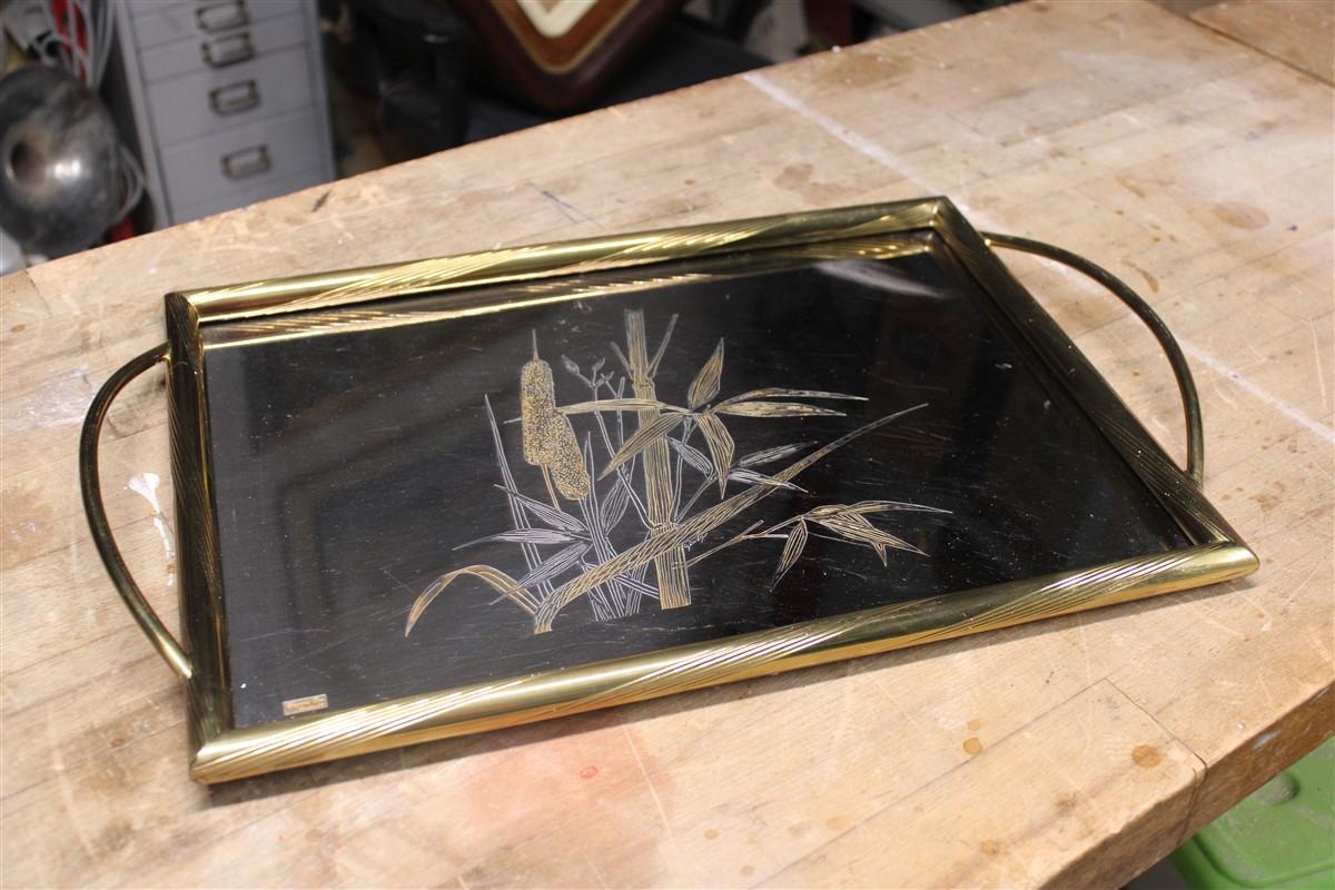 Late 20th Century Tray Table in Solid Brass with Engravings, Italy, 1970s For Sale