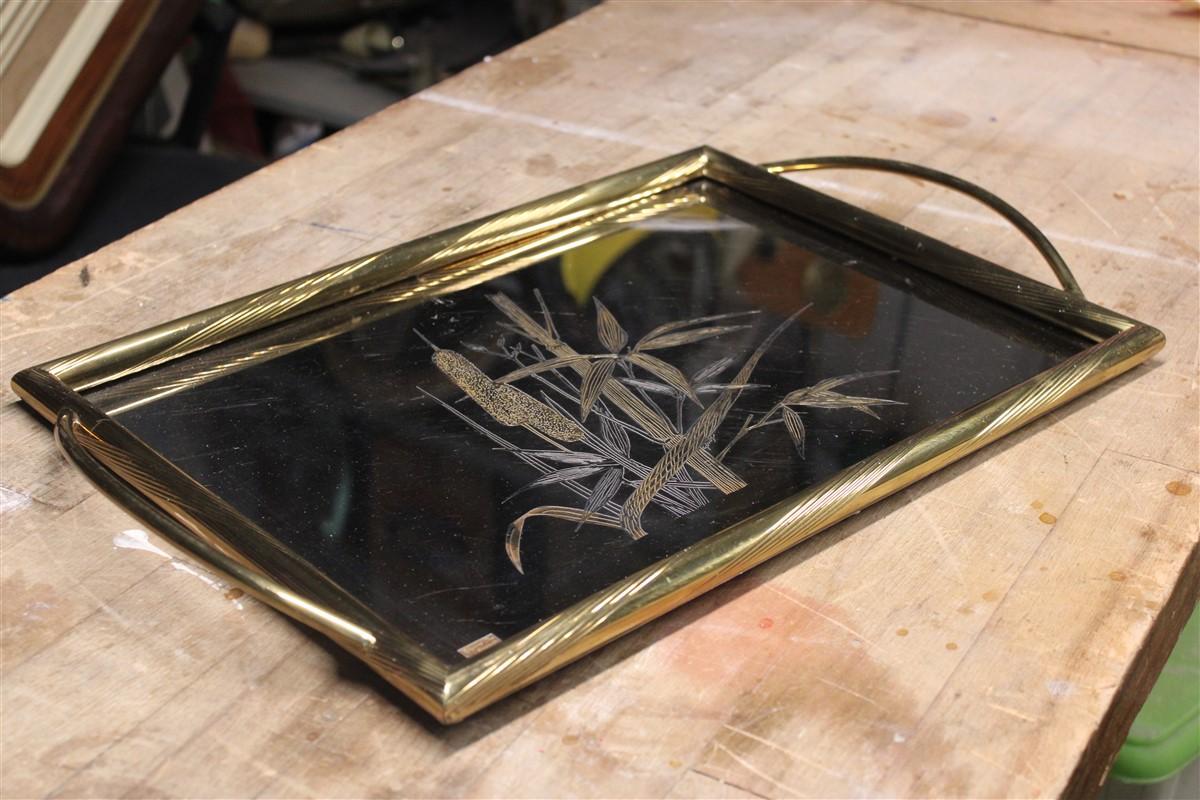Tray Table in Solid Brass with Engravings, Italy, 1970s For Sale 2