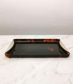 Tray Table Lucite Brass Rectangular Midcentury Italian Design 1970s