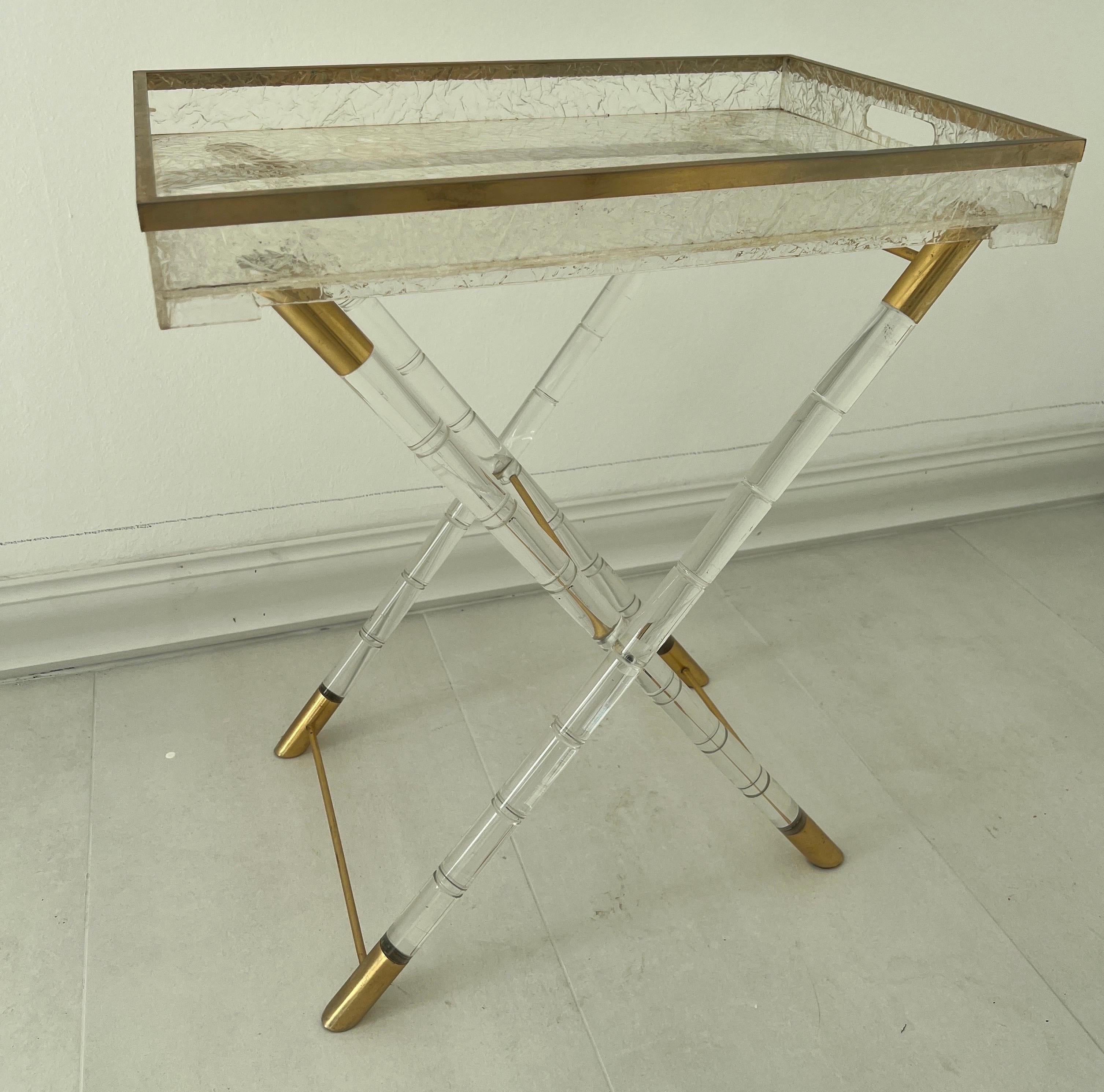 Brass Tray table Plexi and brass For Sale