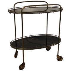 Tray Table with Patterned Black Plates and Frame of Brass from the 1930s Tray Table with Patterned Black Plates and Frame of Brass from the 1930s