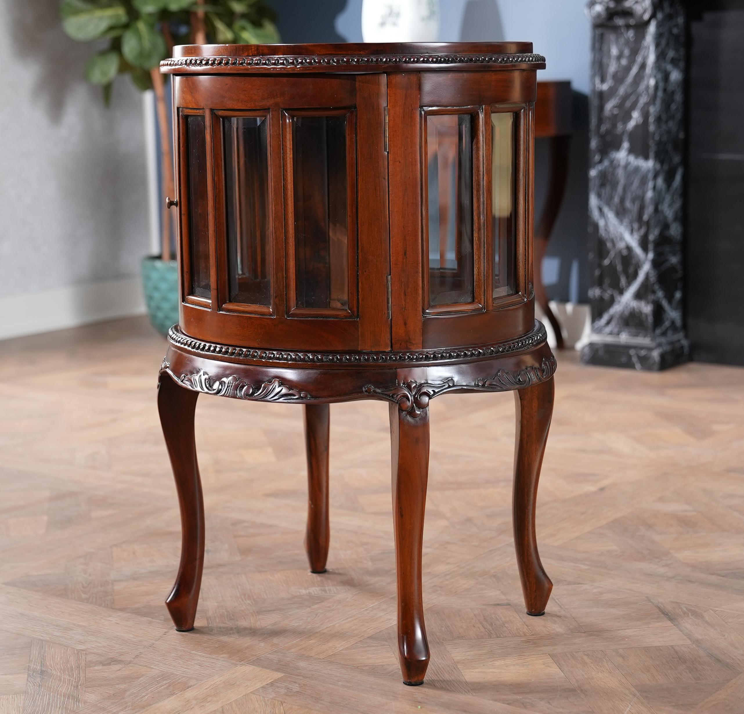 Hand-Carved Tray Top Mahogany Display Table For Sale