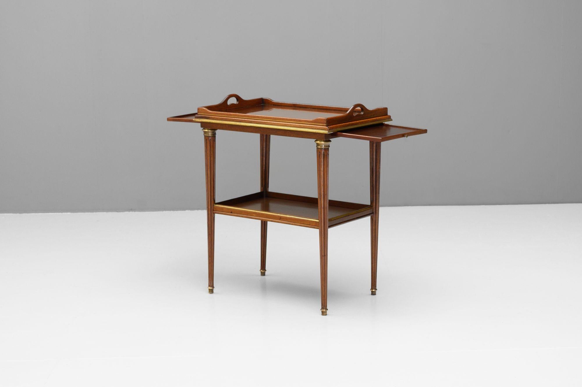 French brass inlaid side table with removable tray top. Circa 1940
H 78cm x W 64cm x D 43cm