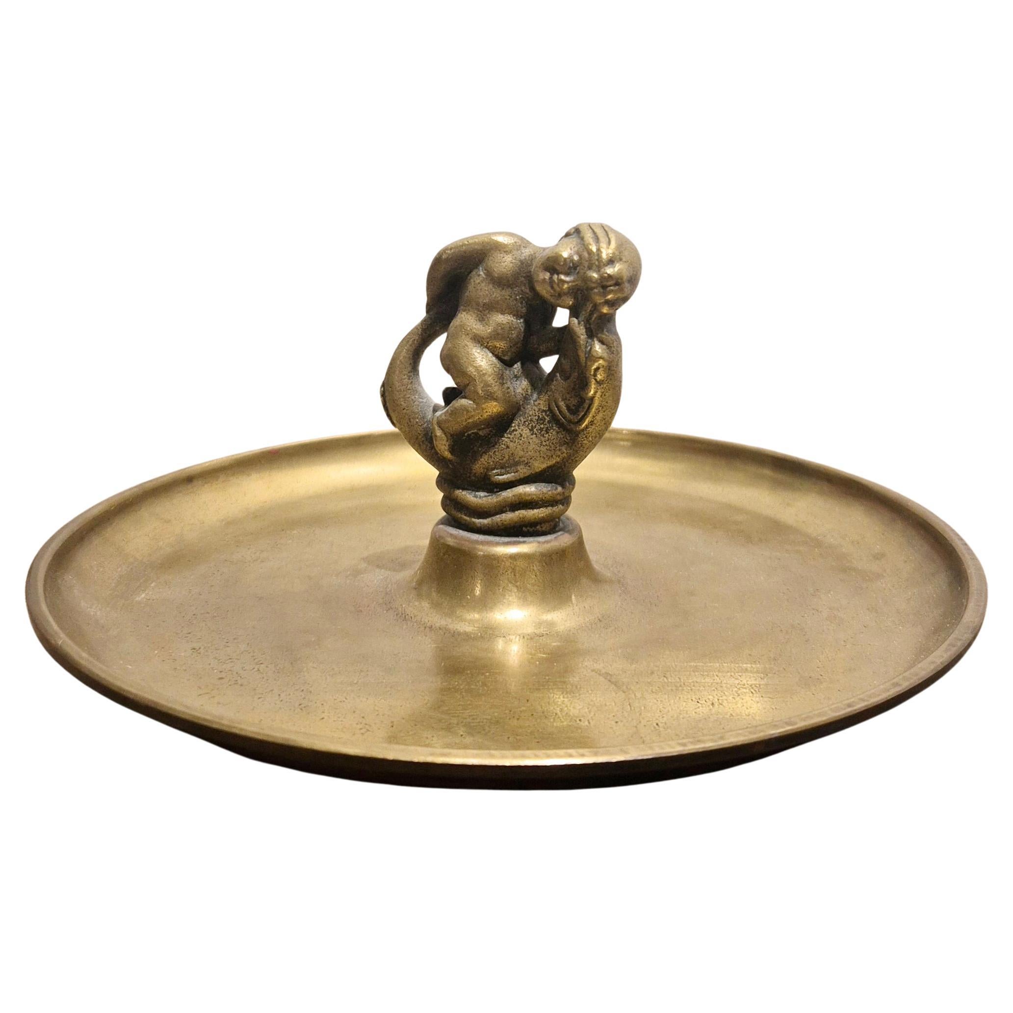 Tray / Vide Poche in solid bronze, putto with fish, Ystad Brons, Swedish Grace For Sale