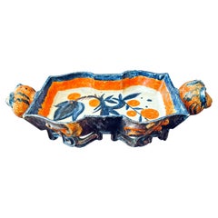 Antique "Tray w/ Pig Head Handles, " Remarkable Wiener Werkstätte Ceramic by Wieselthier