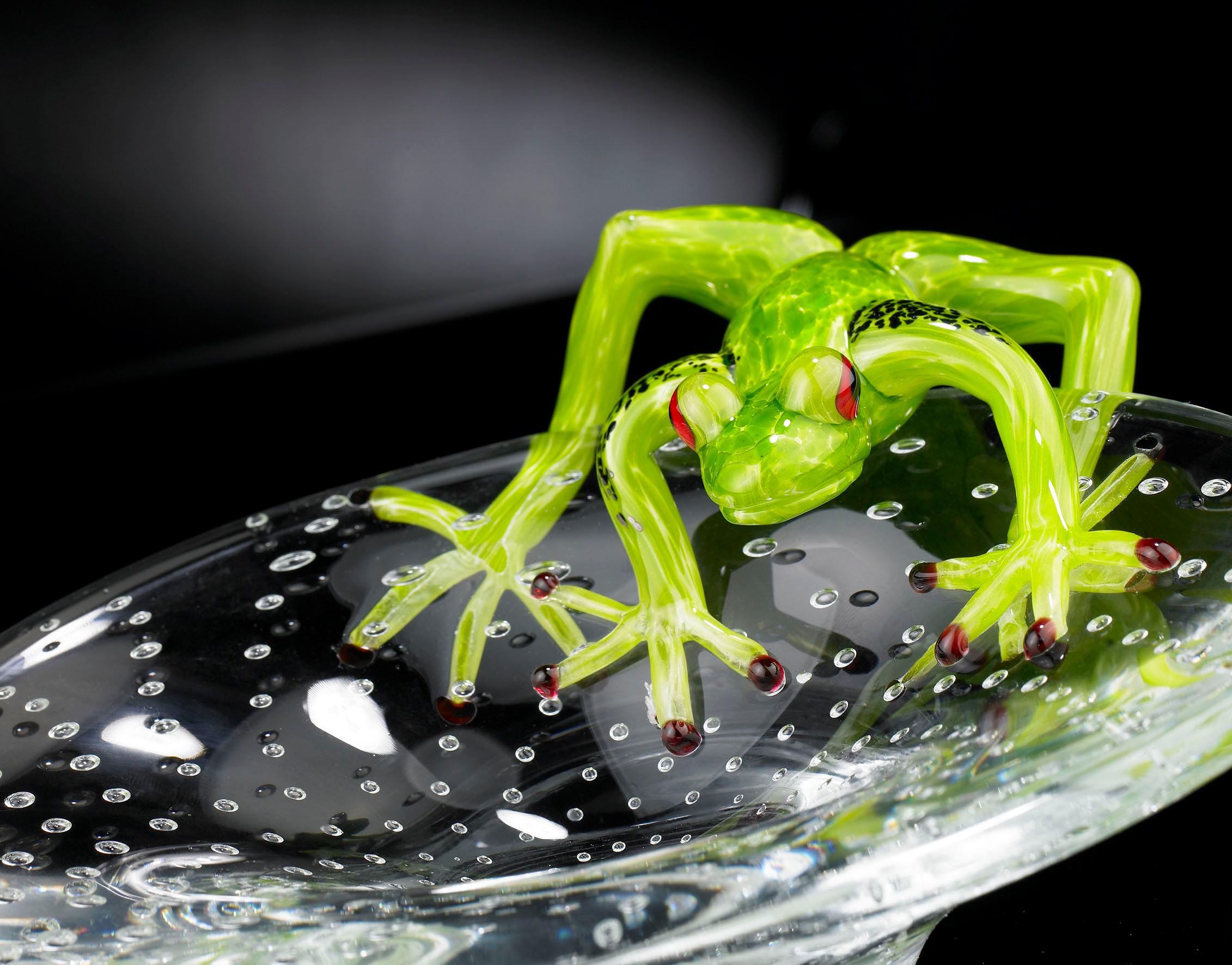 italien Plateau avec grenouille, en verre, Italie en vente