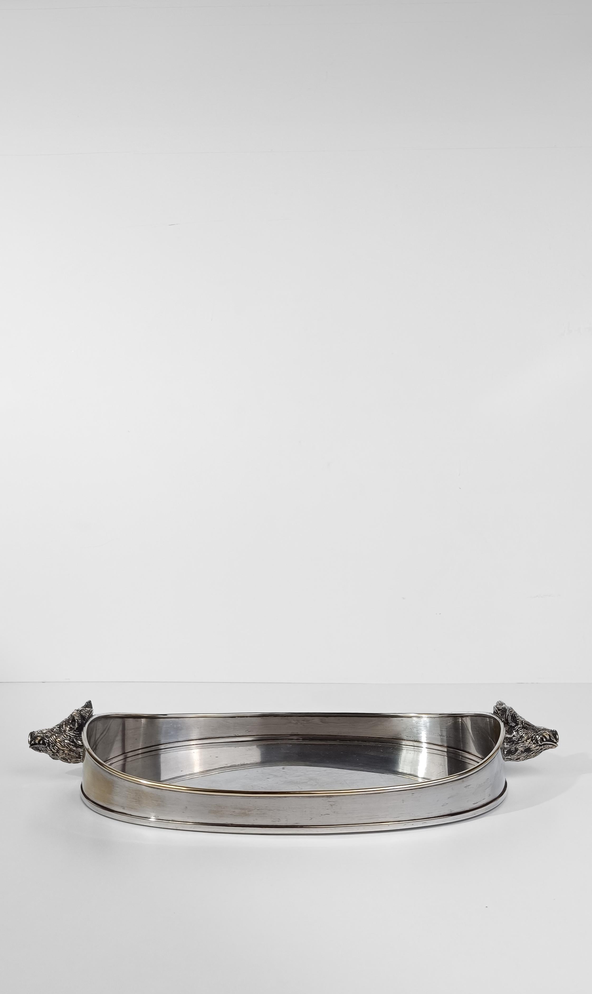 Tray with Handles in the Shape of a Boar's head attributable to Valenti, 70s For Sale 5