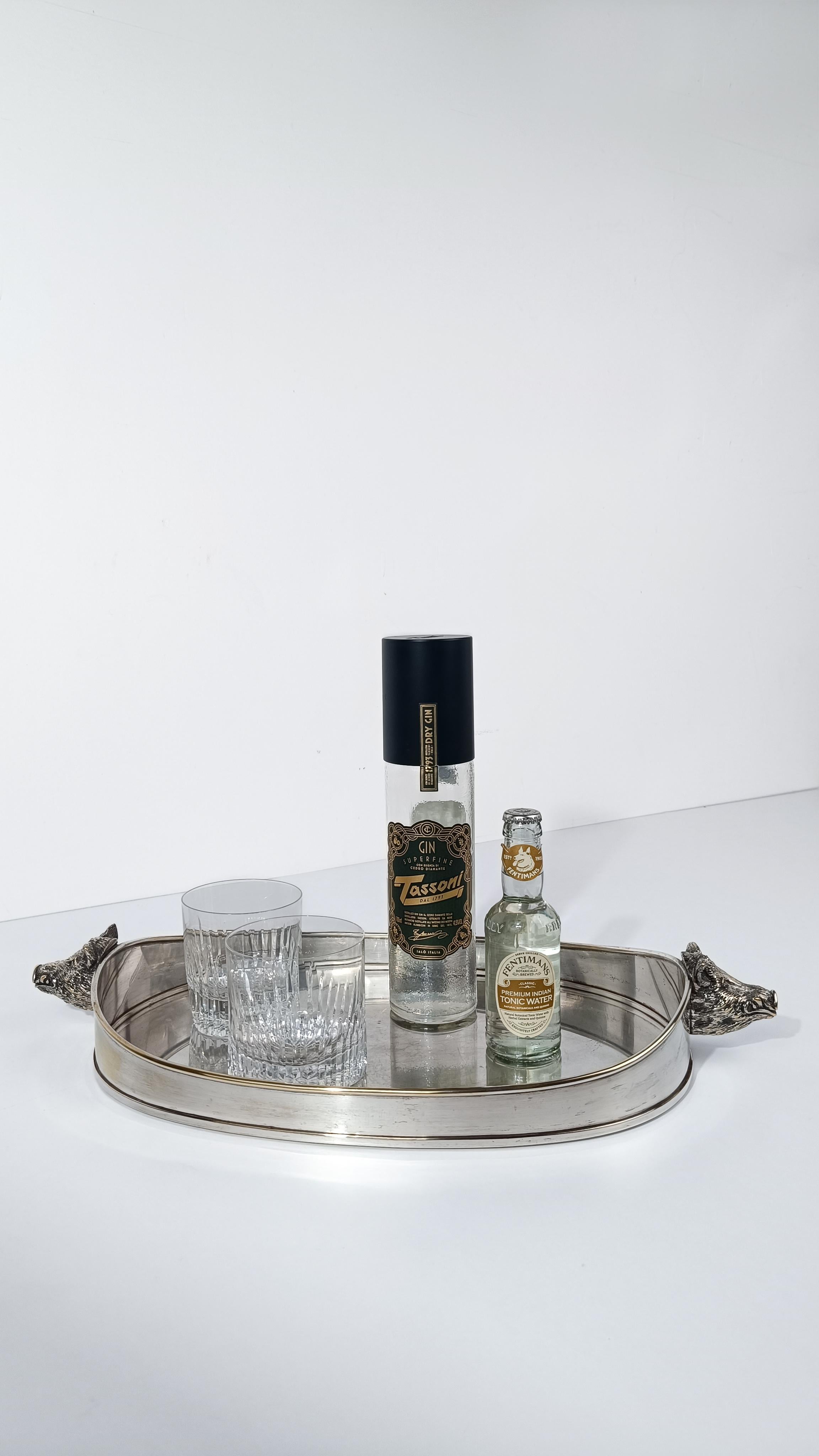 Mid-Century Modern Tray with Handles in the Shape of a Boar's head attributable to Valenti, 70s For Sale