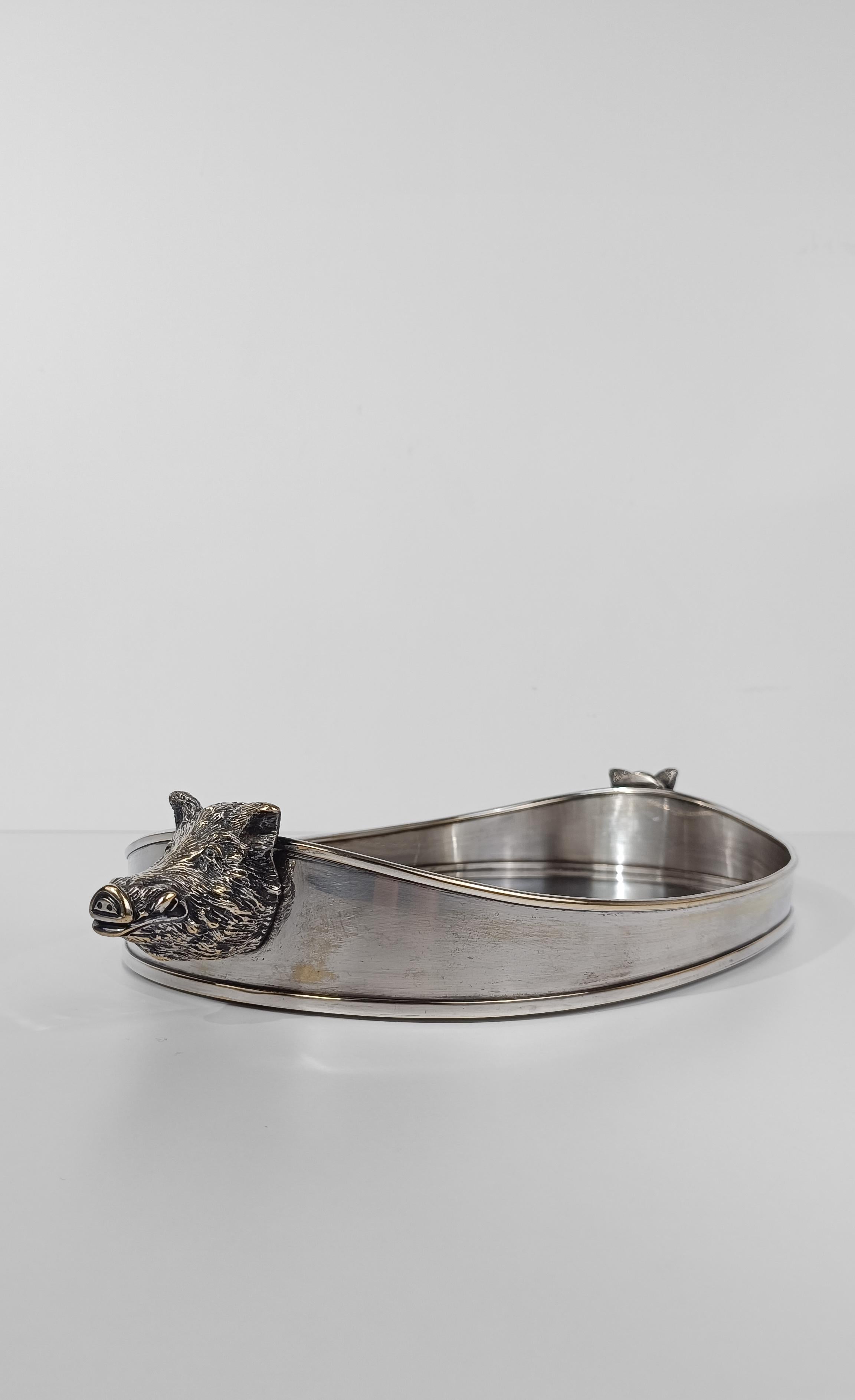 Tray with Handles in the Shape of a Boar's head attributable to Valenti, 70s In Good Condition For Sale In Roma, IT