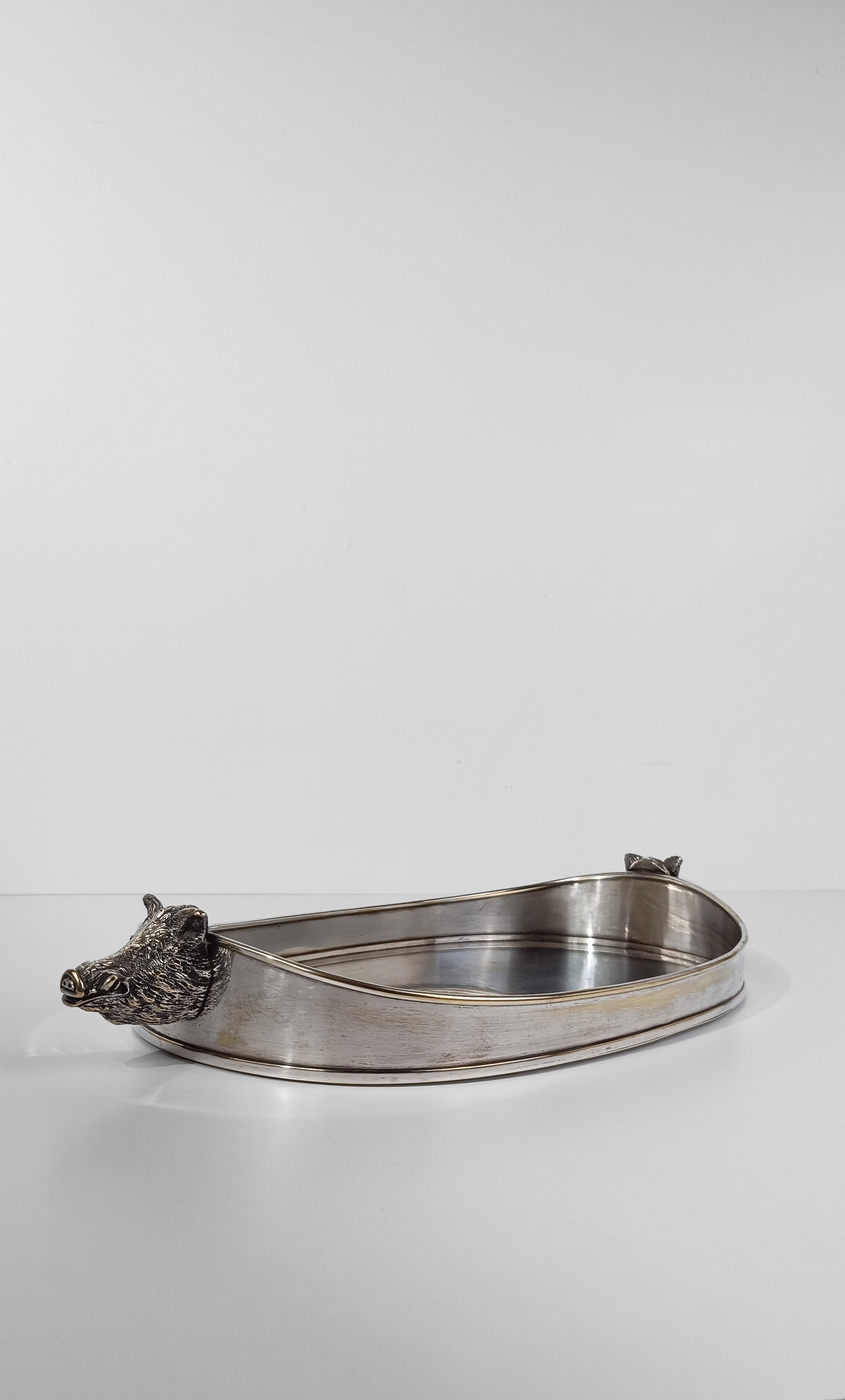 20th Century Tray with Handles in the Shape of a Boar's head attributable to Valenti, 70s For Sale